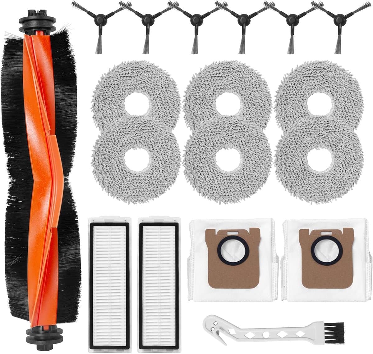 Accessoirekit voor Xiaomi X20 Max/X20 Pro Stofzuigerrobot: 1 Rollenborstel, 6 Zijborstels, 6 Moptampons, 2 Filters, 2 Stofzakken, 1 Reinigingsborstel — afbeelding 1