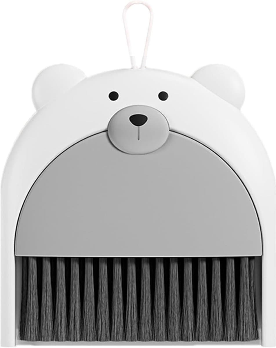 Mini Stoffer en Blik - Kleine Bezem Set - Bureau Schoonmaken - Met Ophangkoord - 18x23.5 cm - Grijs — afbeelding 1