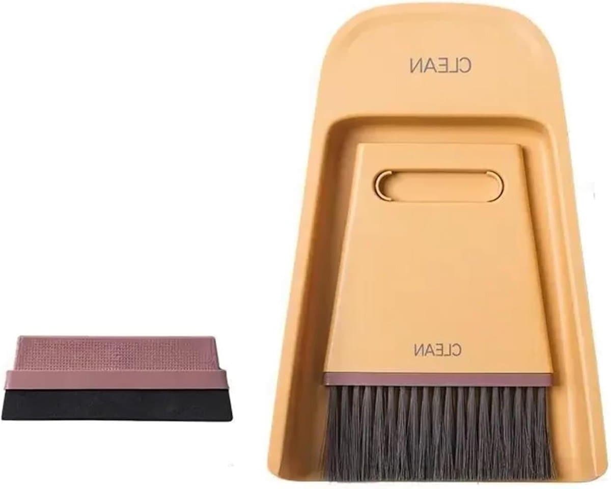 Stofblik en borstel - Mini veger set - Bureau opruimen - Compact formaat - Niet gespecificeerd - Geel — afbeelding 1