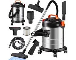 Nat- en Droogzuiger - Bouwstofzuiger 2000W - 18 kPa Zuigkracht - RVS Reservoir 20L - Zuig- en Blaasfunctie - 1,5 m Slang en 6 m Kabel - Voor Werkplaats, Huis, Kantoor en Garage