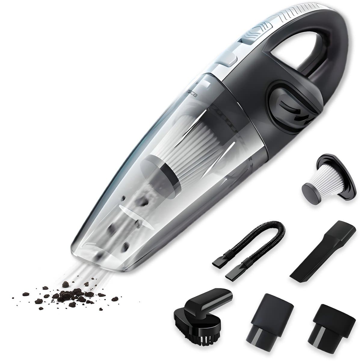 Maca Kruimeldief - Handstofzuiger - 7kPa - 5 opzetstukken - 120W - Snoerloos - Nat en Droog – Zwart — afbeelding 1