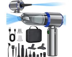 2‑in‑1 draadloze accu‑handstofzuiger en stofblazer, 18000PA sterke autostofzuiger, 3 snelheden, 200000 tpm, persluchtfunctie, multifunctionele stofzuiger voor auto, keuken, pc, bank en kantoor(blauw)