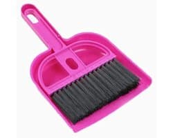 Stofpan en Bezem Set - Mini Stoffer Blik - Bureau Reinigen - Krasvrije Borstelkop - 19x13cm - Willekeurig